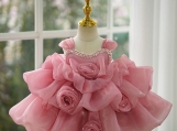 Pink Handmade Flowers Flowers Girl Dress Birthday Party Dress