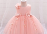 Pink Handmade Flowers Tulle Flower Girl Dress Birthday Dress