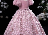 Pink Princess Flowers Girl Dress with Flowers Appliques