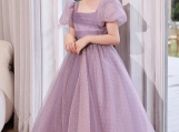 Purple Polka Dots Flower Girl Dress Formal Birthday Party Dress