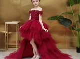 Red Cute Hi-lo Flowers Girl Dress Birthday Dress