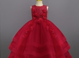 Red Lace Flower Girl Dress Birthday Party Dress 