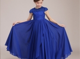 Royal Blue Chiffon Flower Girl Dress Floor Length