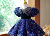 Royal Blue Sequins :Lace Flower Girl Dress Birthday Party Dress