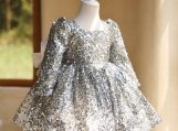 Silver Sequins Lace Flower Girl Dress Birthday Dress