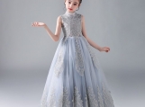 Simple Sky Blue Tulle Applique  Flower Girl Dress Birthday Dress