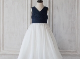 Simple White and Black Flower Girl Dress Birthday Dress