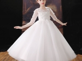 Simple White Tulle Lace Flower Girl Dress Birthday Dress 