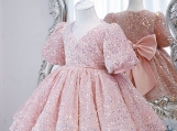 Sparkle Bling Pink Flowers Girl Dress Sequins Birthday Dress