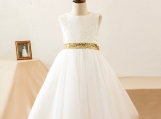 Tulle White Flower Girl Dress with Bow Sash