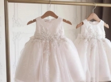 White Appliques Tulle Flower Girl Dress Short Formal Dress