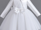 White Big Bow Flower Girl Dress Birthday Party Dress 