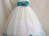 White Blue Flower Petals Flower Girl Dress Birthday Party Dress