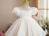 White Bow Flowers Girl Dress Birthday Party Dress 