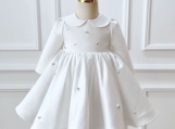 White Bow Flowers Girl Dress Birthday Party Dress