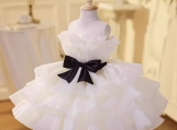 White Bow Tiered Flowers Girl Dress Birthday Party Dress 