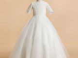 White Lace Bodice Tulle Flower Girl Dress Floor Lemgth