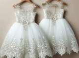 White Lace Flower Girl Dress Birthday Party Dress 