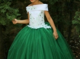 White Lace Green Tulle Flower Girl Dress Birthday Party Dress