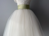 White Tulle with Sage Sash Flower Girl Dress