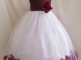 A-line Red Flower Sash White Tulle Flower Girl Dress