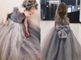 Cute Lovely Grey Tulle Flower Girl Dress Birthday Party Dress