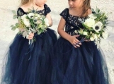 Cute Navy Blue Lace Flower Girl Dress Birthday Party Dress