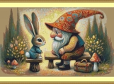 Gnome And Rabbit Cross Stitch Pattern