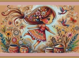 Joyful Girl Cross Stitch Pattern