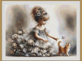 Little Girl And Kitten Cross Stitch Pattern 