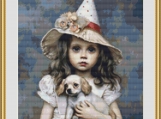 Little Girl And Puppy Cross Stitch Pattern 