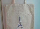 Grocery Bag / Tote Bag - Embroidered Cotton with Eiffel Tower