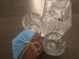 Aqua blue resin & walnut hex coaster set