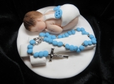 Baby boy figurine with a cross & rosary / baptism cake topper