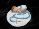 Baby boy with rosary figurine/christening baptism cake topper