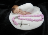 Baby girl with a rosary baptism christening cake topper 