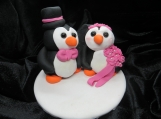  Bride & groom penguins anniversary / wedding cake topper