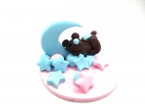 Bear and moon baby shower small cake topper