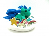 Blue & green unicorn ring tray & rings