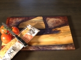 Maple board with sangria, copper, and purple resin