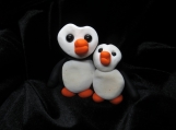 Mommy & baby polymer clay penguins