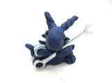 Navy blue clay dragon with a wrench