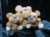 Polymer clay brown bear family figurine