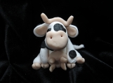 Polymer clay cow figurine black & white farm decor