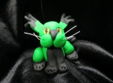 Polymer clay green & black silly cat sculpture