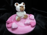 Polymer clay teddy bear girl baby shower cake topper
