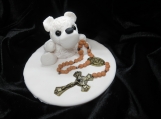 Teddy bear & rosary figurine / christening baptism cake topper