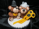 Teddy bear bride & groom wedding / anniversary cake topper
