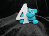 Turquoise bear & the number 4 small birthday cake topper