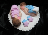 Twin boy & girl figurine/baby shower cake topper